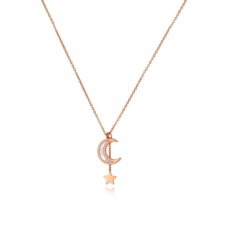 Rose Goldtone White Moon And Star Necklace sold by Zulily