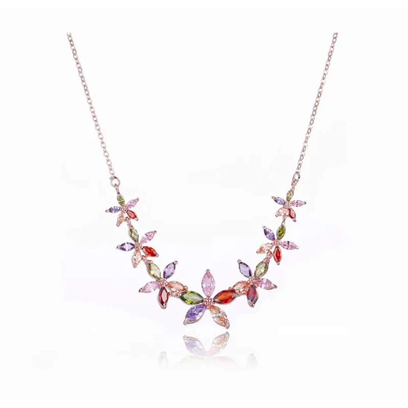Rose Goldtone Multi Colored Cubic Zirconia Floral Necklace - White sold by Zulily
