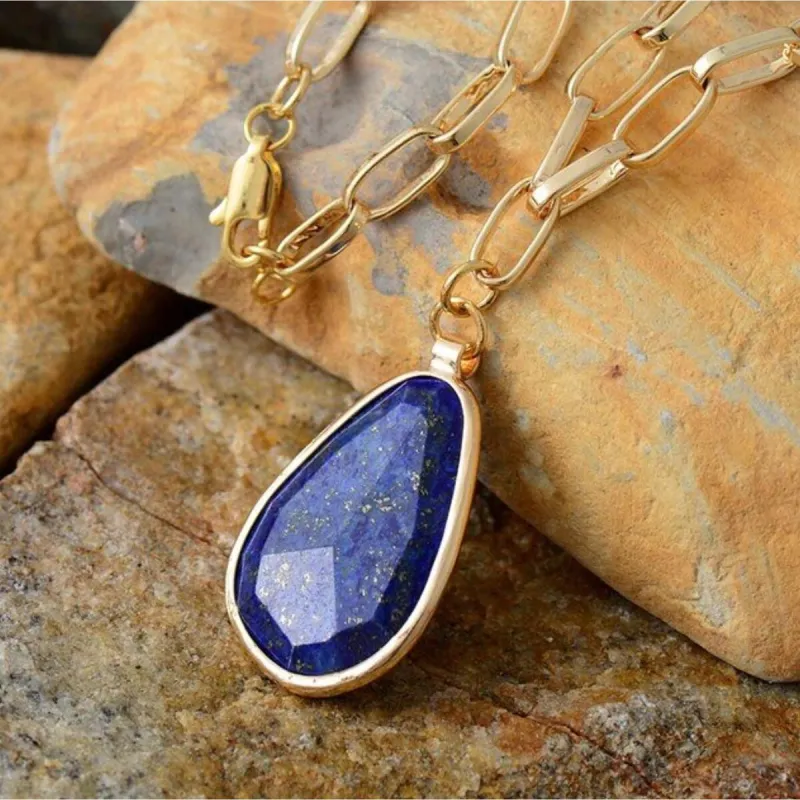 Lapis Lazuli & Goldtone Faceted Framed Pendant Necklace - White sold by Zulily