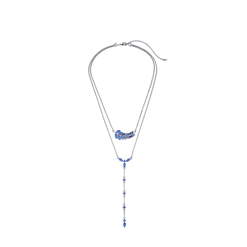 Blue Leaf And Drop Layered Necklace - White sold by Zulily