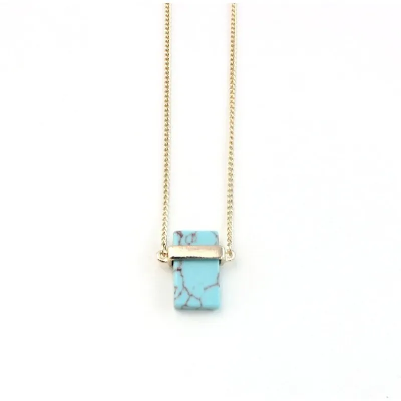 Goldtone Turquoise Rectangular Pendant Necklace - White sold by Zulily