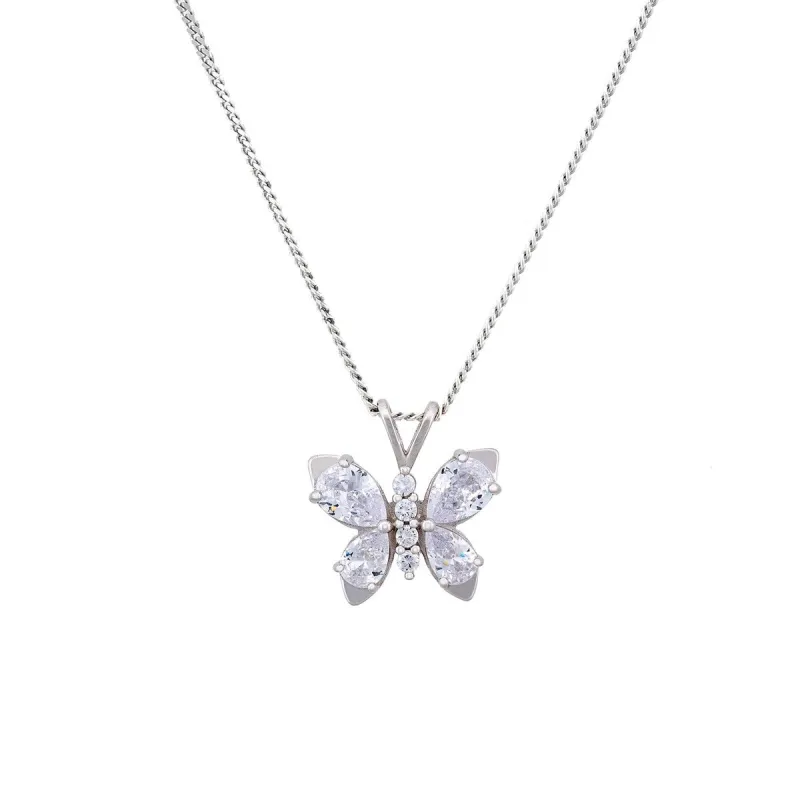 Sterling Silver & Cubic Zirconia Butterfly Pendant Necklace - White sold by Zulily