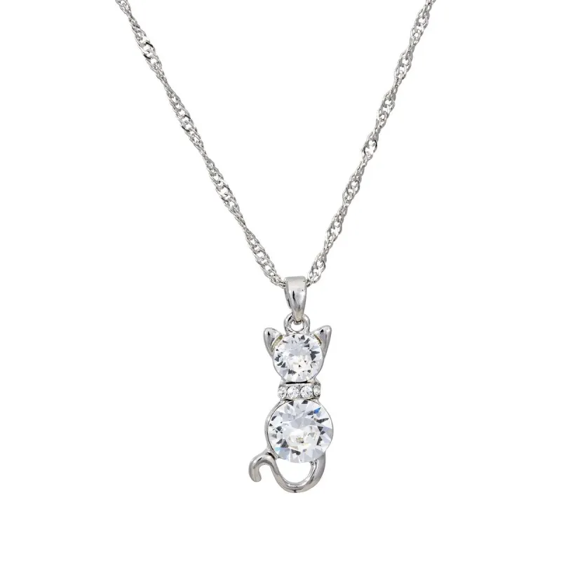 Clear Swarovski Crystal Cat Pendant Necklace - White sold by Zulily