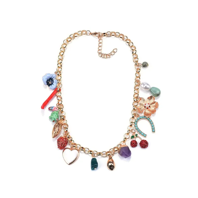 Goldtone & Crystal Multicolour Charm Necklace - White sold by Zulily