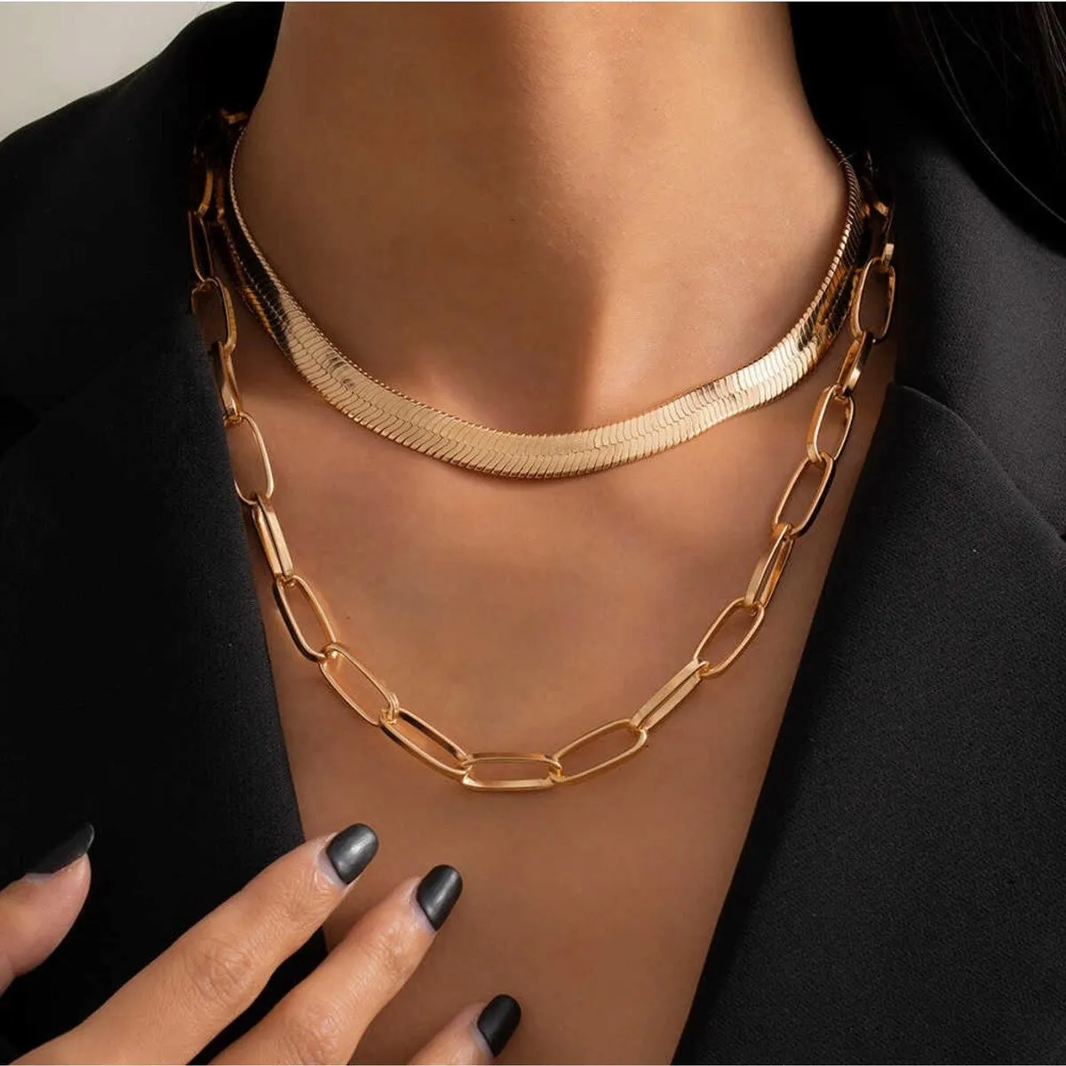 Gold Curb Chain Link Layered Necklace - White sold by Zulily product image thumbnail 2