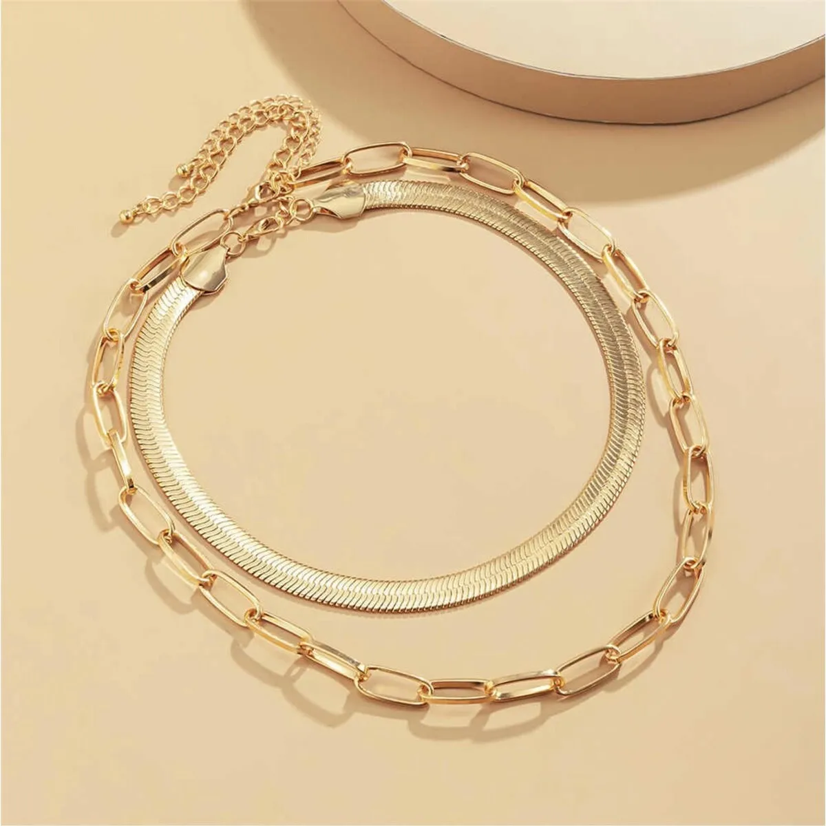 Gold Curb Chain Link Layered Necklace - White sold by Zulily