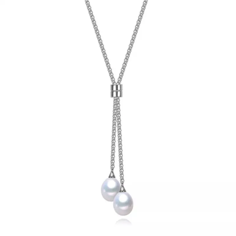 Dual White Freshwater Pearl Drop Necklace sold by Zulily