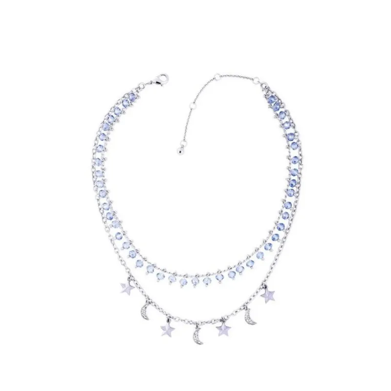 Silvertone and Blue Glass Crystal Layered Necklace with moon and stars - White sold by Zulily