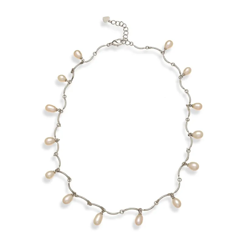 Silvertone Freshwater Pearl Station Necklace - White sold by Zulily