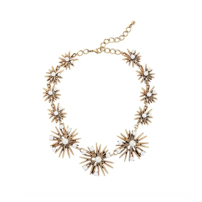 Goldtone Imitation Pearl Sunbursts Statement Necklace - White sold by Zulily