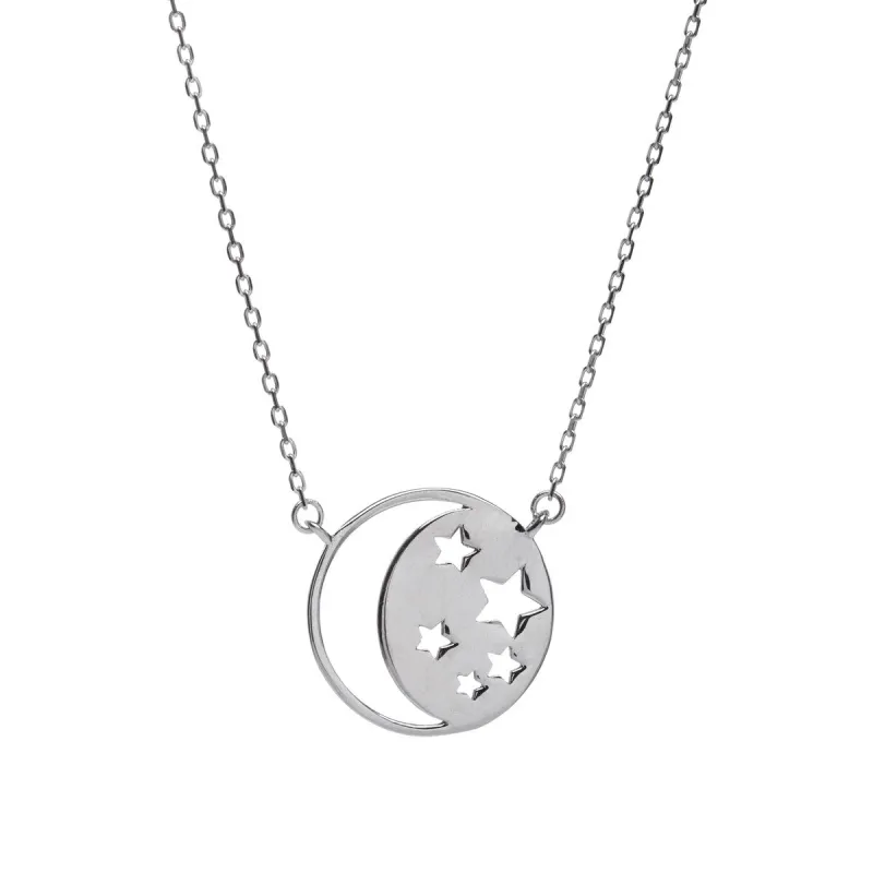 Sterling Silver Moon Star Circular Pendant Necklace - White sold by Zulily