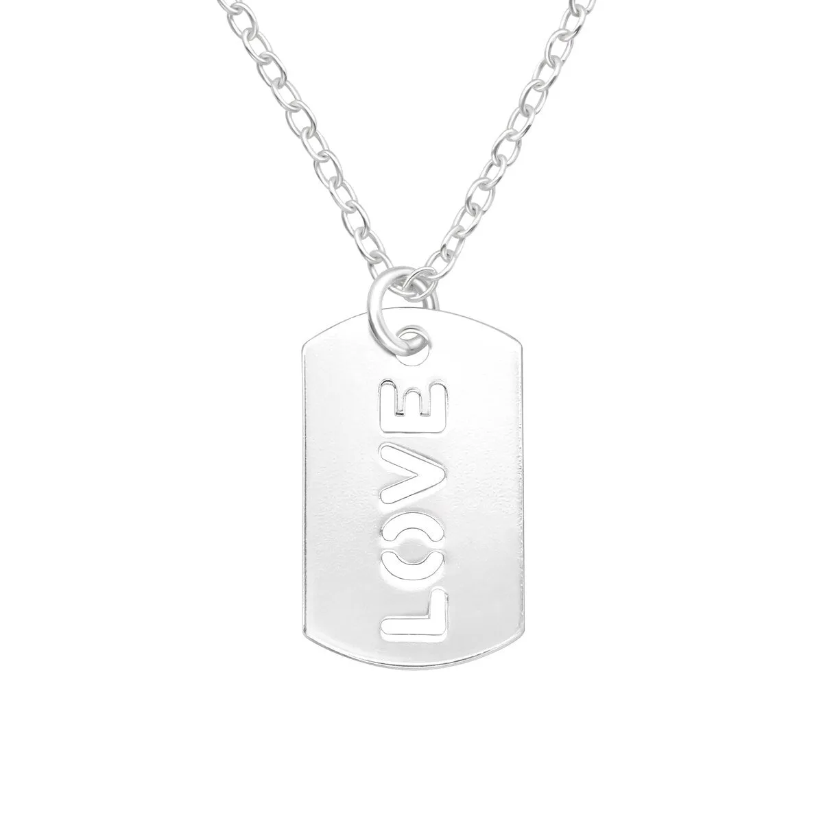 Sterling Silver Love Dog Tag Pendant Necklace - White sold by Zulily