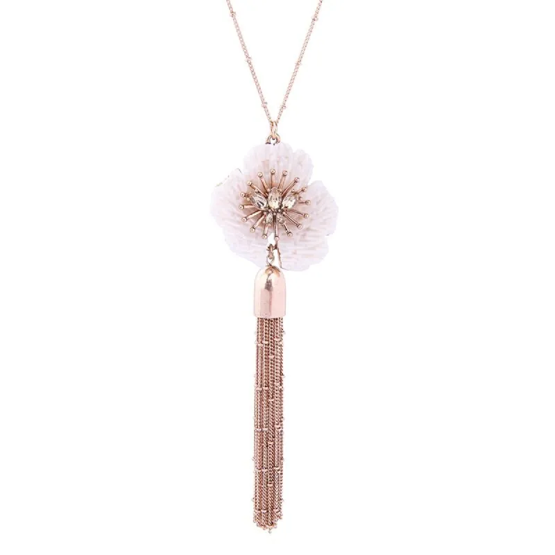 Brass White Tasseled Flower Pendant Necklace sold by Zulily
