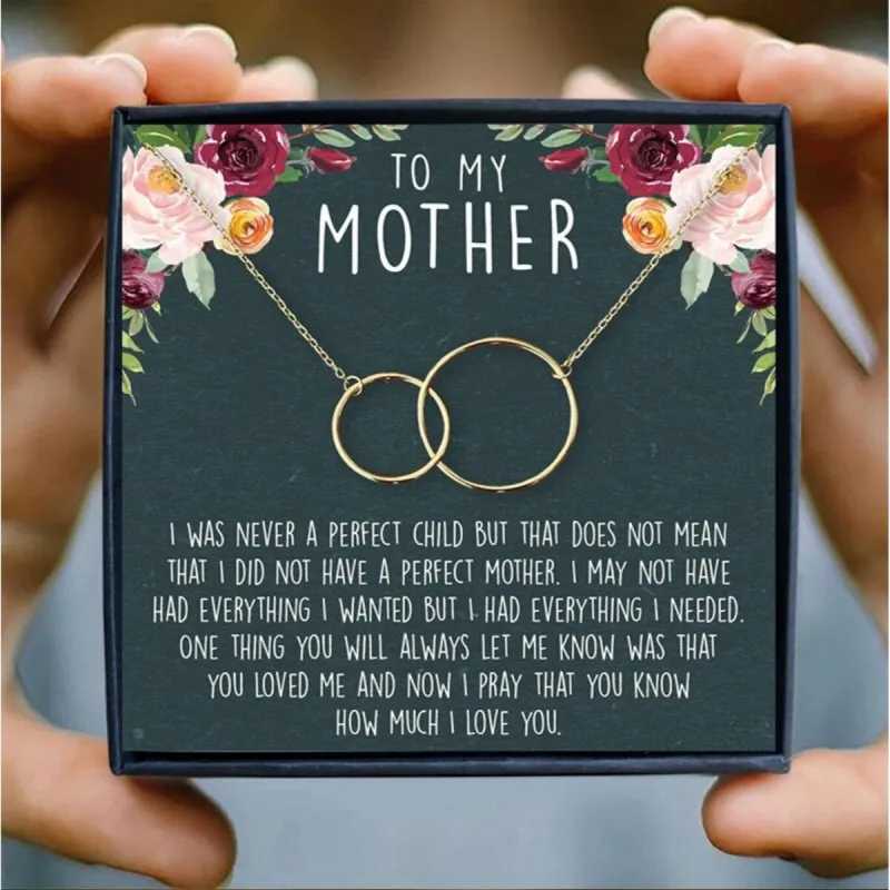 Goldtone Interlocking Circles Necklace - I Love You Mom - White sold by Zulily