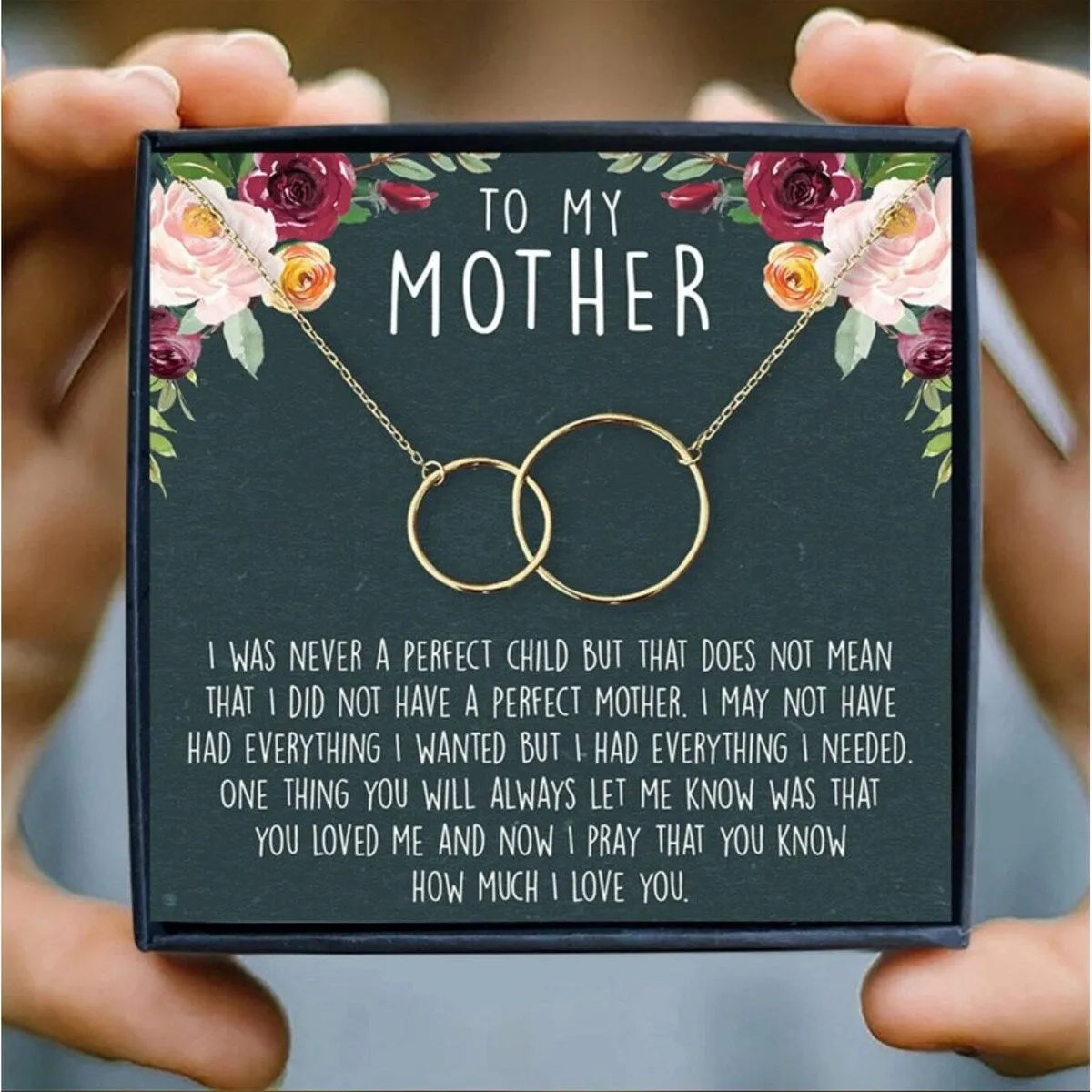 Goldtone Interlocking Circles Necklace - I Love You Mom - White sold by Zulily