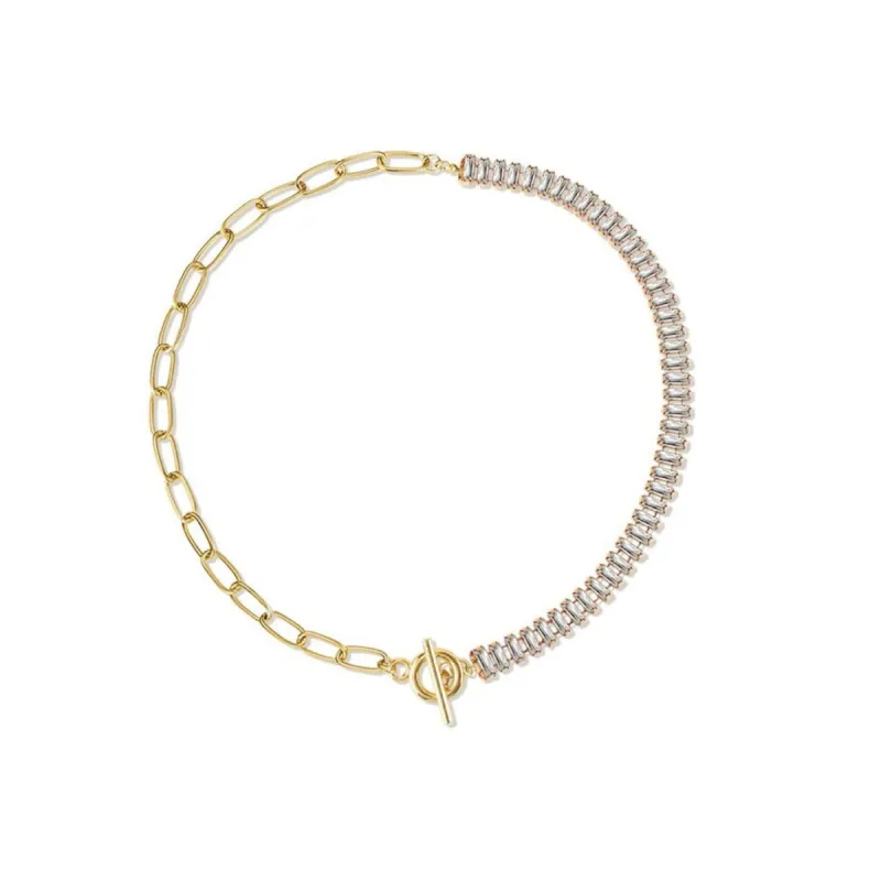 Goldtone Chain Link Baguette Crystal Necklace - White sold by Zulily