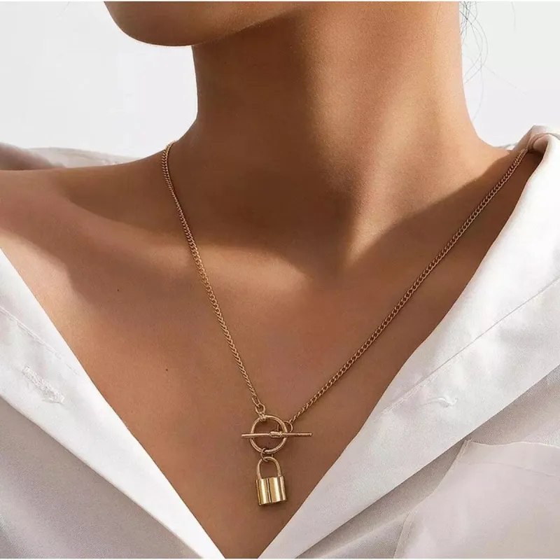 Goldtone Padlock Necklace - White sold by Zulily