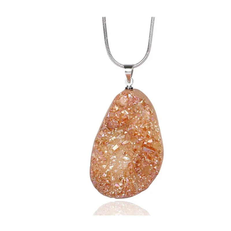 Silvertone Champagne Crystal Geode Pendant Necklace - White sold by Zulily