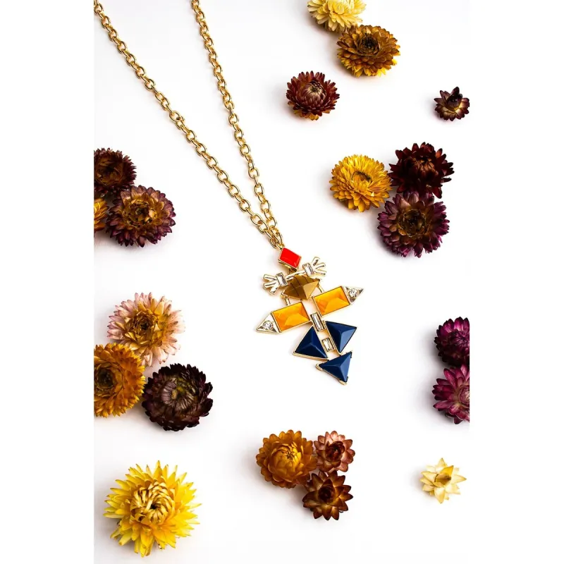 Navy Goldtone Geometric Art-deco Pendant Necklace - White sold by Zulily