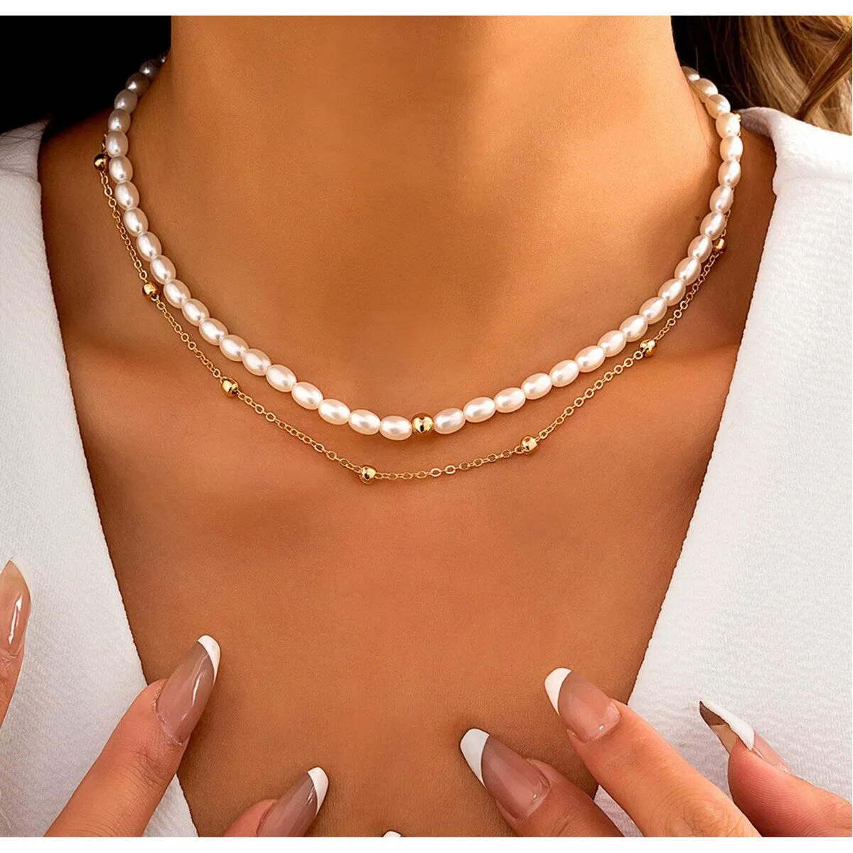 Goldtone Imitation Pearl Dainty Layered Necklace - White sold by Zulily