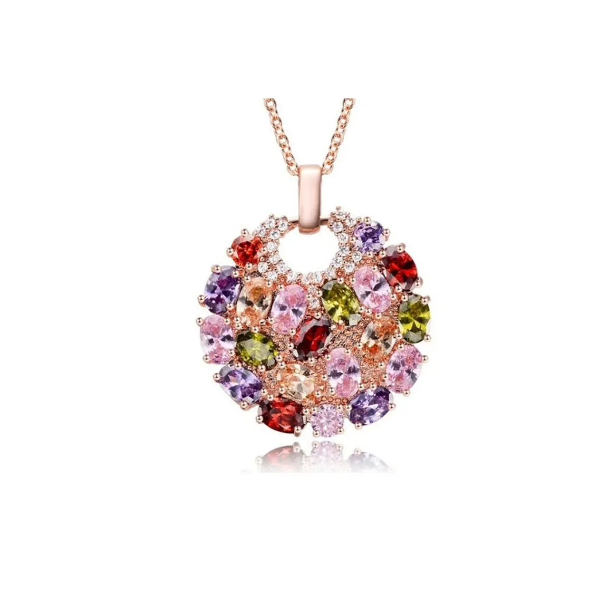 Rose Goldtone Multi Colored Cubic Zirconia Circular Pendant Necklace - White sold by Zulily