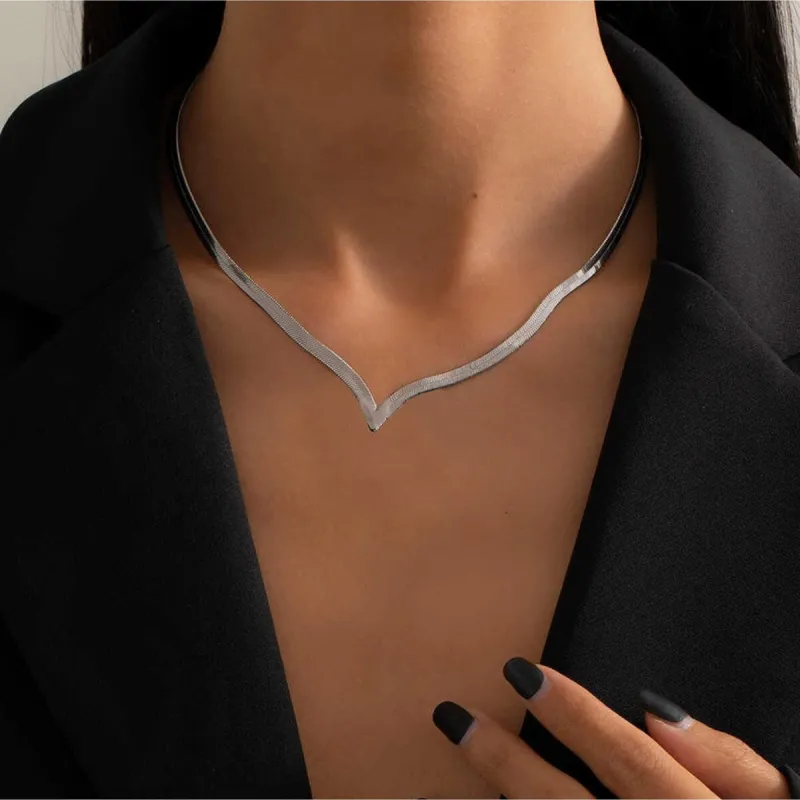 Silvertone Chevron Snake Chain Necklace - White sold by Zulily