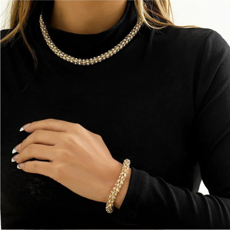Goldtone & Clear Crystal Necklace And Bracelet Set - White sold by Zulily
