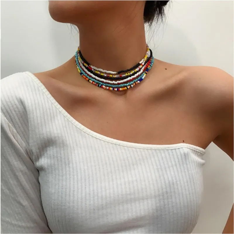 Multi Colored Beaded Choker Necklace Set - White sold by Zulily