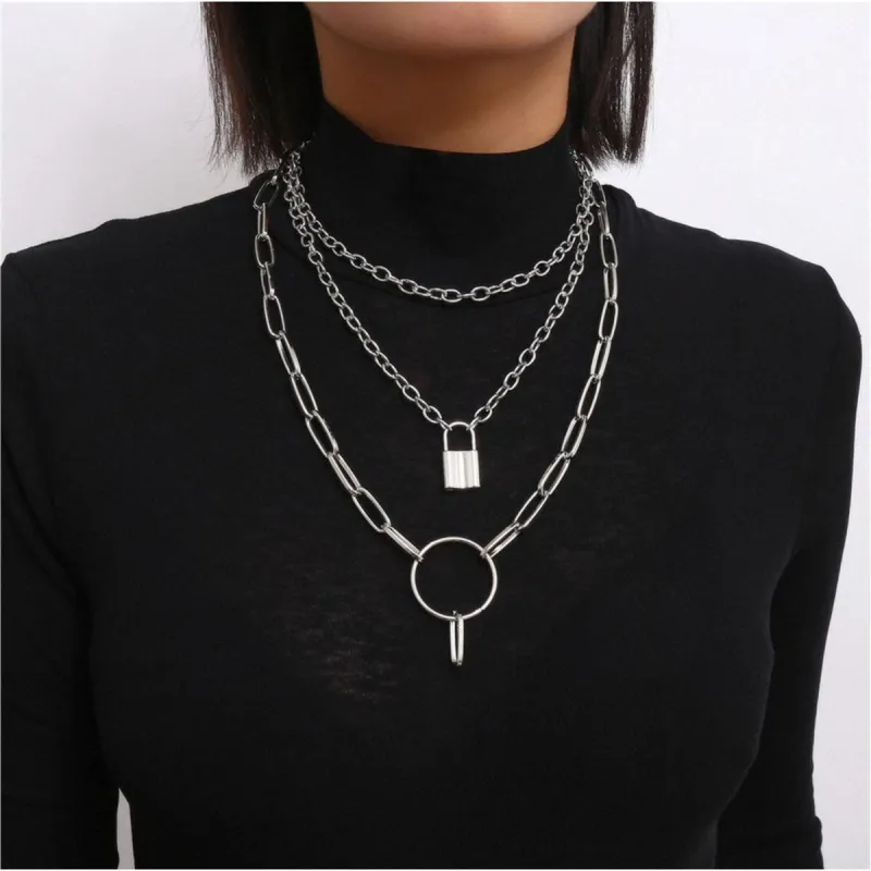 Silvertone Lock Circle Layered Necklace - White sold by Zulily