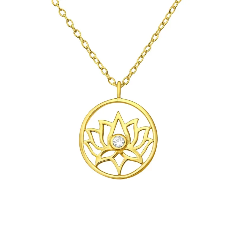 Sterling Silver 18k Gold-Plated Lotus Round Pendant Necklace with Cubic Zirconia - White sold by Zulily