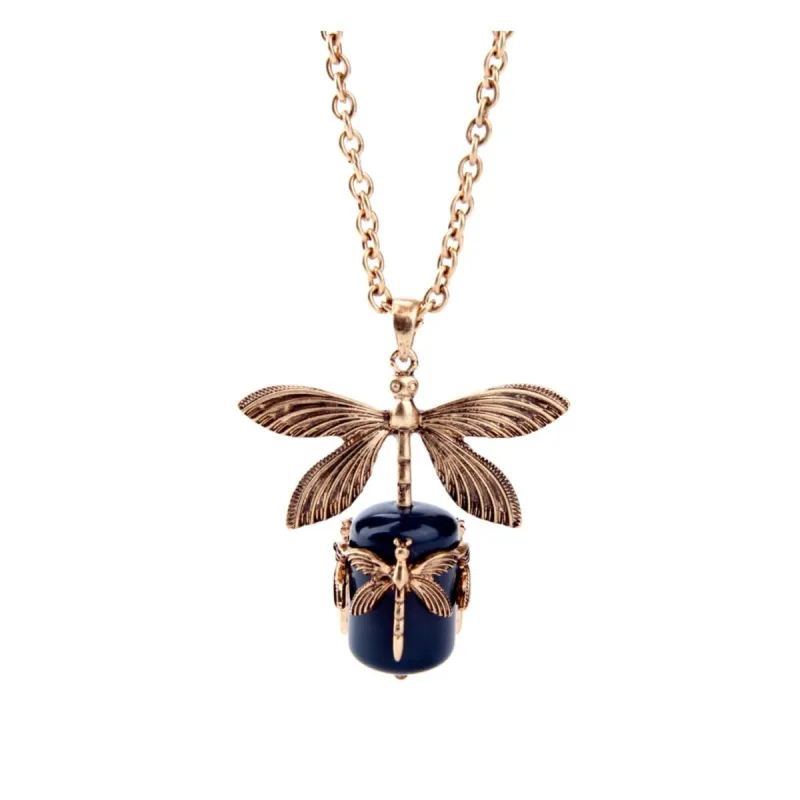 Brass Navy Dragonfly Necklace - White sold by Zulily