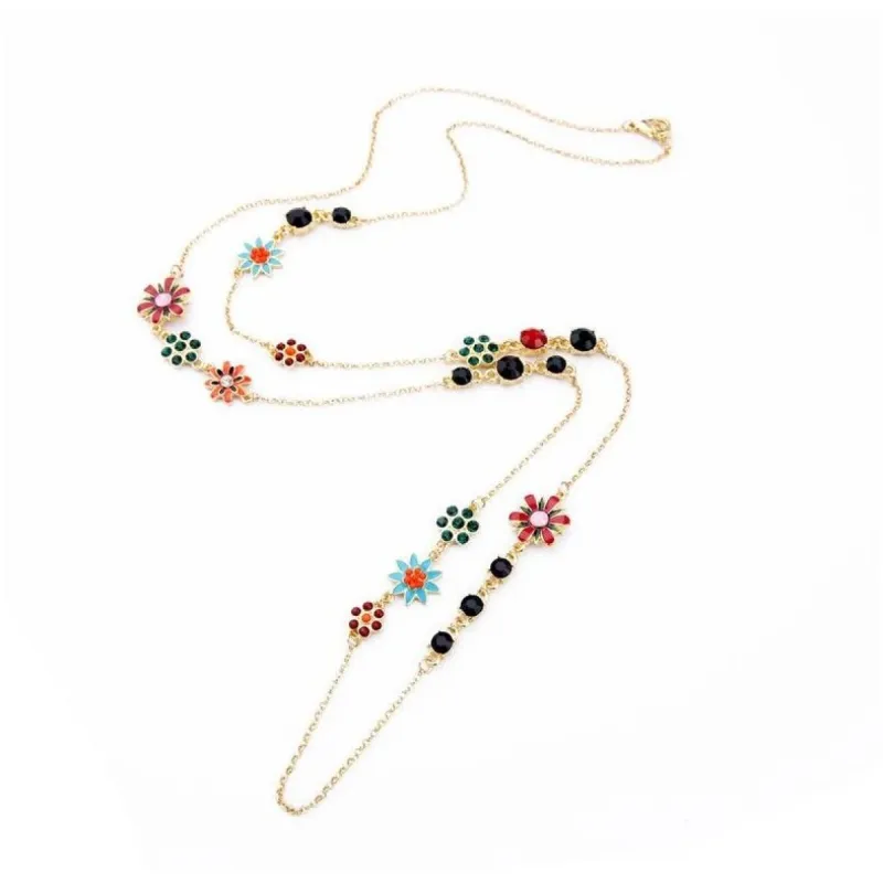 Goldtone Multi Colored Floral Long Necklace - White sold by Zulily