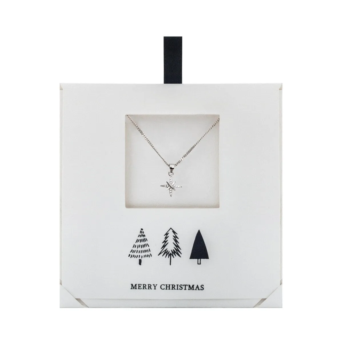 Sterling Silver Cubic Zirconia North Star Pendant Necklace On Holiday Card - White sold by Zulily