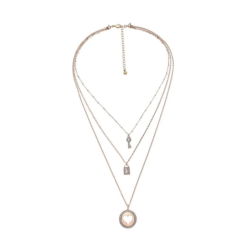 Goldtone Layered Necklace With Open Heart Key - White sold by Zulily