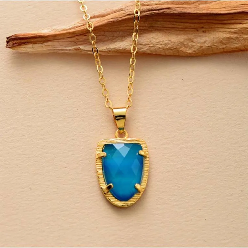 Blue Quartz Goldtone Pendant Necklace - White sold by Zulily