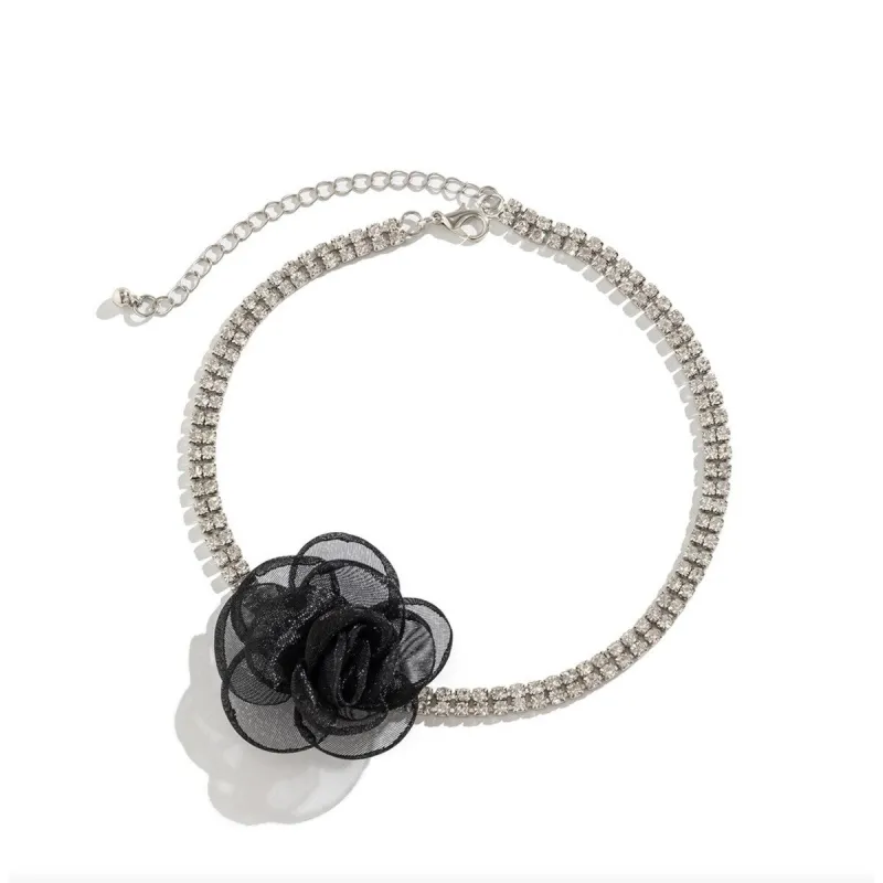 Crystal and Silvertone Flower Choker Necklace - White sold by Zulily