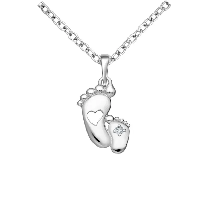 Sterling Silver & Cubic Zirconia Open Heart Foot Pendant Necklace - White sold by Zulily