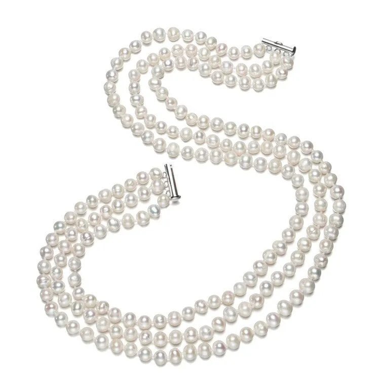 White Freshwater Pearl Three Strands Pearl Necklace sold by Zulily