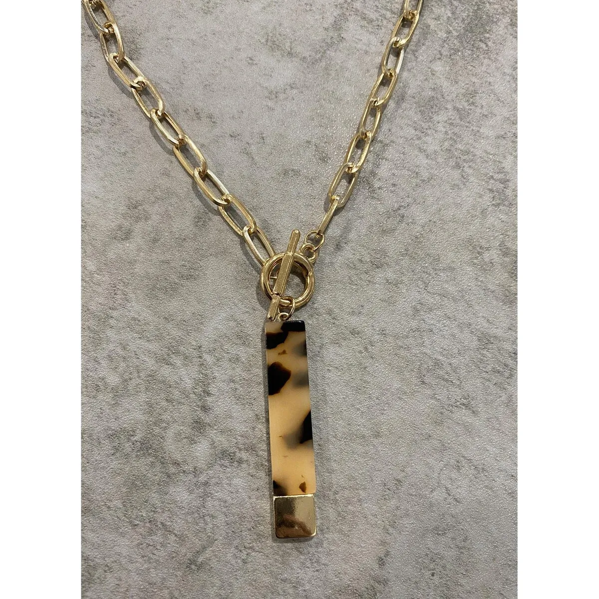 Goldtone Toggle Faux Tortoise Shell Necklace - White sold by Zulily