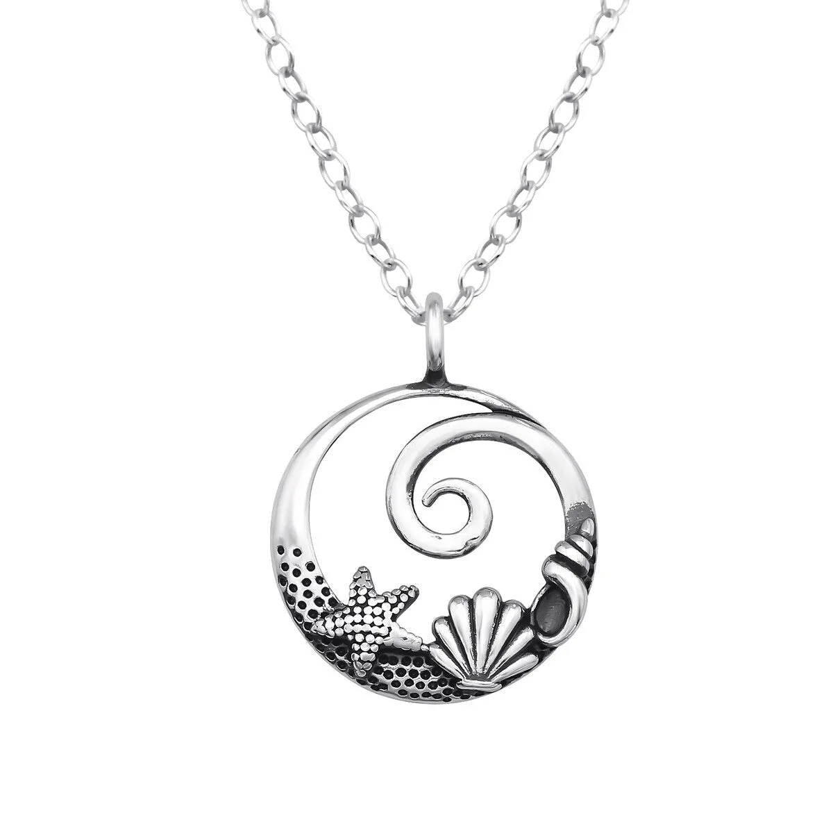 Sterling Silver Wave, Shell, and Starfish Pendant Necklace - White sold by Zulily