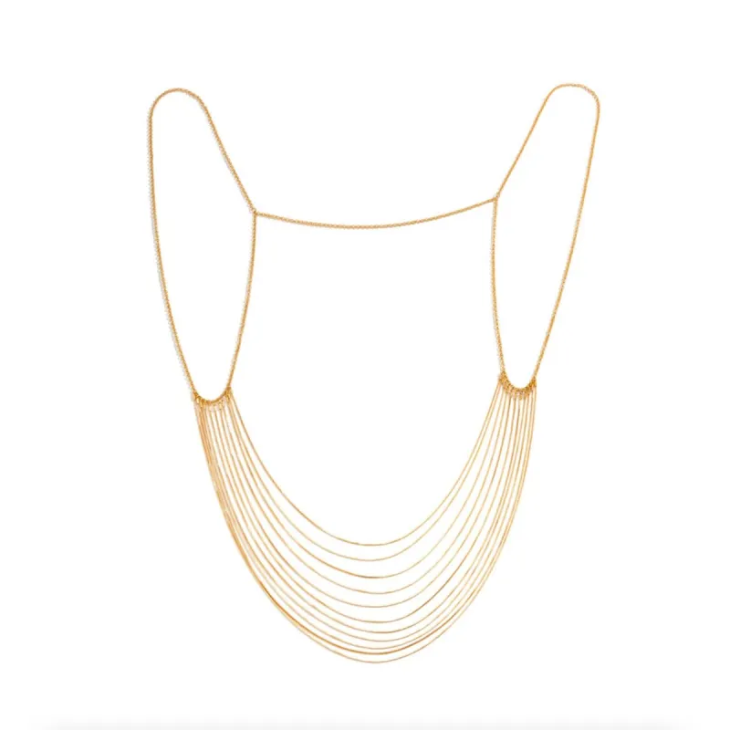 Goldtone Dainty Layered Chain Bib Necklace - White sold by Zulily