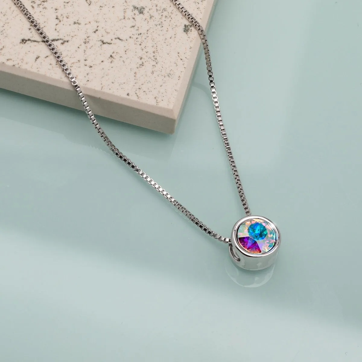 Aurora Borealis Swarovski Crystal Solitaire Pendant Necklace - White sold by Zulily