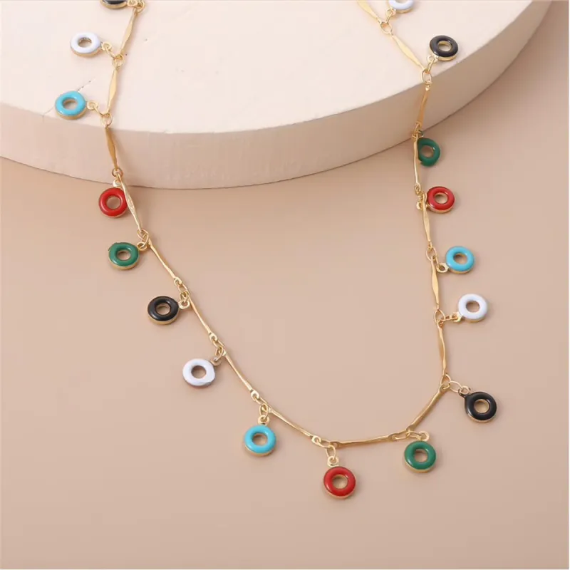 Goldtone Multi Colored Circular Charm Necklace - White sold by Zulily