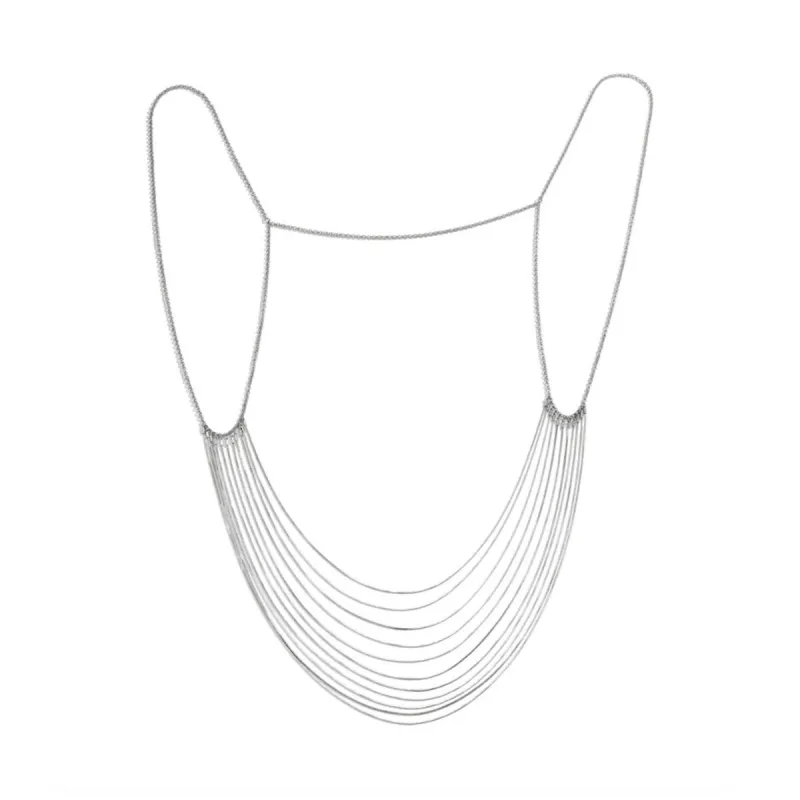 Silvertone Dainty Layered Chain Bib Necklace - White sold by Zulily