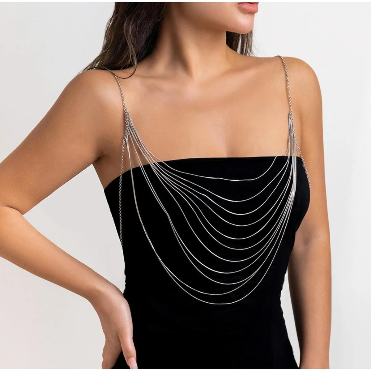 Silvertone Dainty Layered Chain Bib Necklace - White sold by Zulily product image thumbnail 2