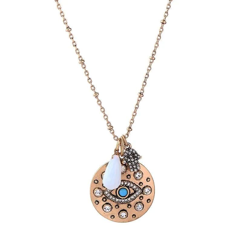 Brass Blue Evil Eye Pendant Necklace - White sold by Zulily