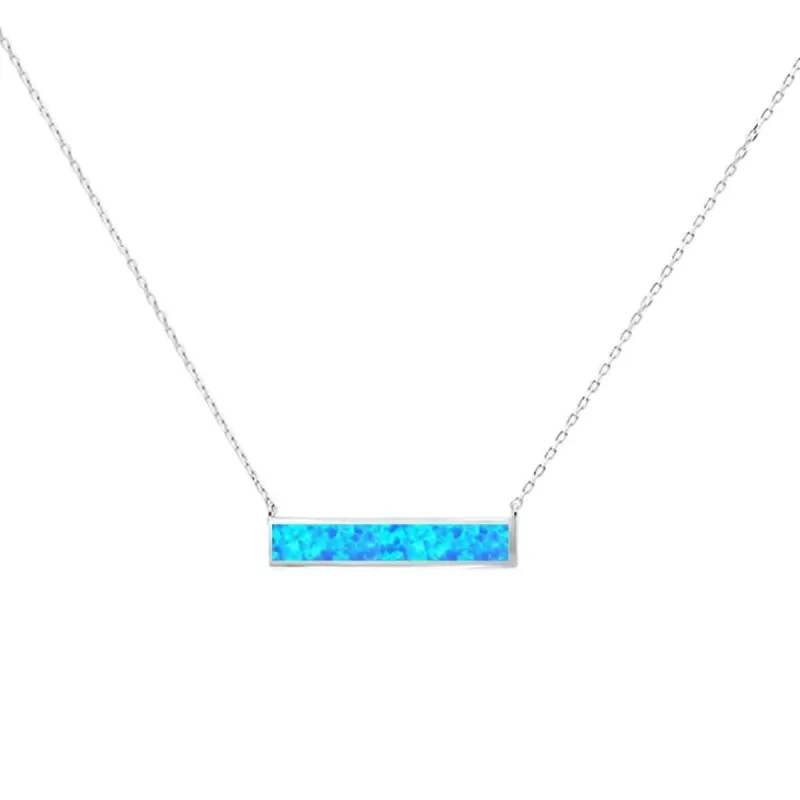 Sterling Silver & Blue Lab Opal Horizontal Bar Pendant Necklace - White sold by Zulily