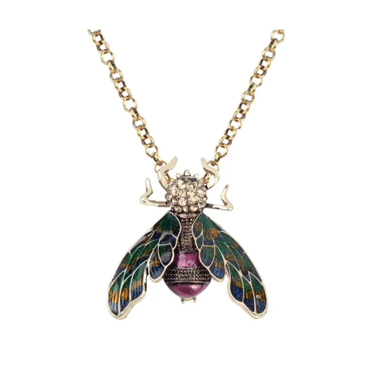 Goldtone Green Bee Pendant Necklace - White sold by Zulily