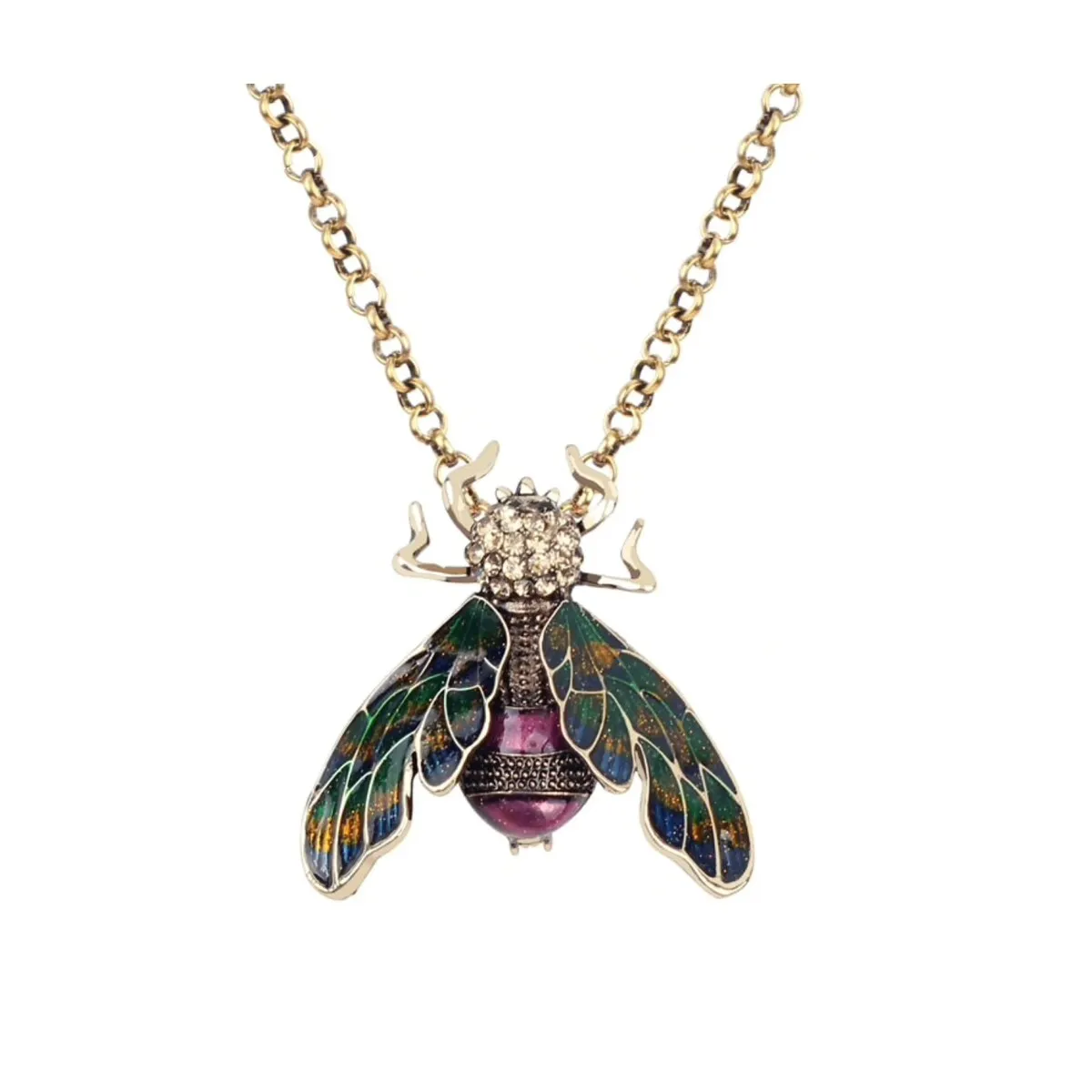 Goldtone Green Bee Pendant Necklace - White sold by Zulily