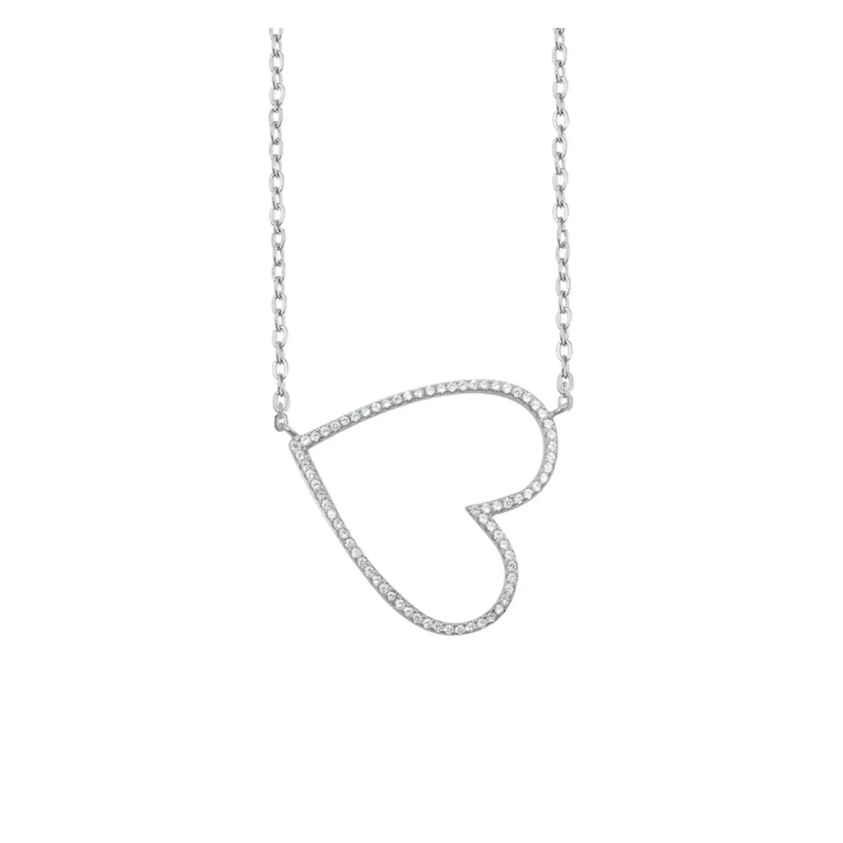 Sterling Silver & CZ Pave Open Heart Pendant Necklace - White sold by Zulily